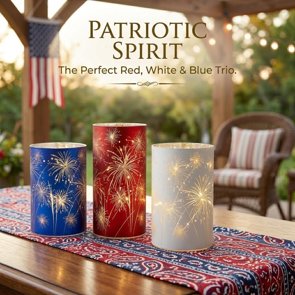 🕯️ ✨ Celebration Firework Lanterns – Premium Patriotic Red, White & Blue Trio