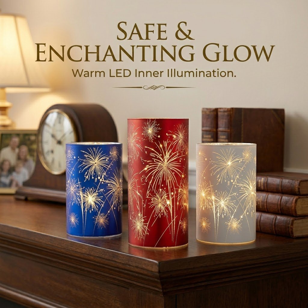 🕯️ ✨ Celebration Firework Lanterns – Premium Patriotic Red, White & Blue Trio