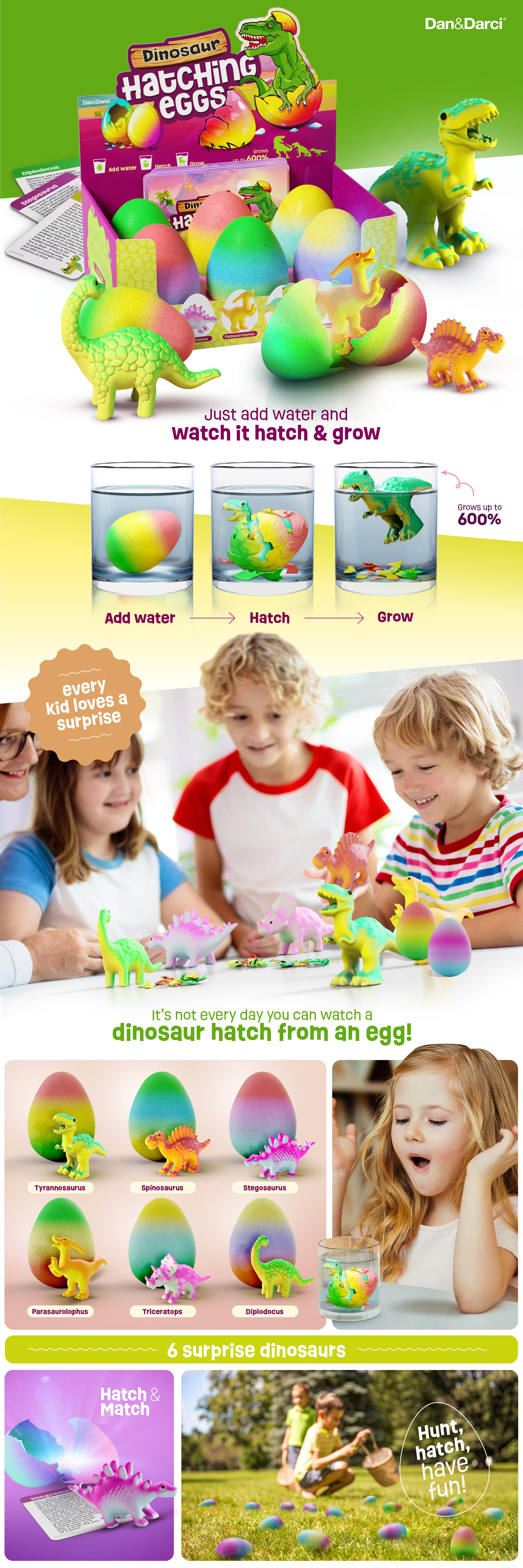 Water Activated Dinosaur Hatching Surprise Eggs 6 Water Activated Dino Eggs Grow 600% with Educational Cards for Kids - Capsules