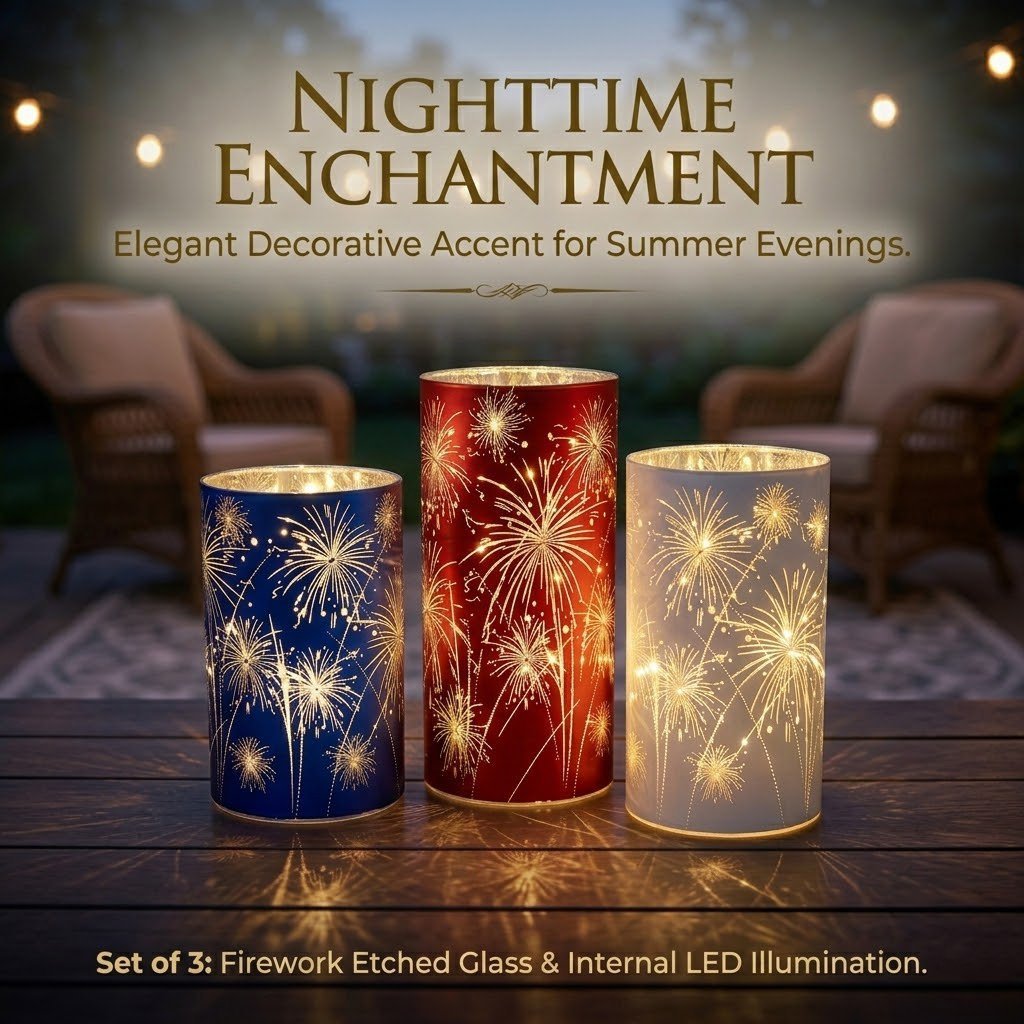🕯️ ✨ Celebration Firework Lanterns – Premium Patriotic Red, White & Blue Trio