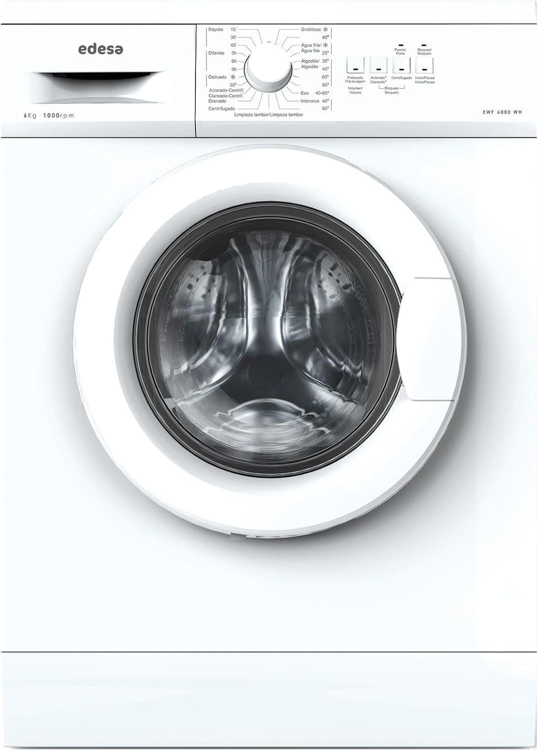 Edesa Lavadora Libre Instalación 6 KG EWF-6000 WH con Carga Frontal y 23 Programas de Lavado. Tecnología LED. Acabado en Blanco-Habitatena