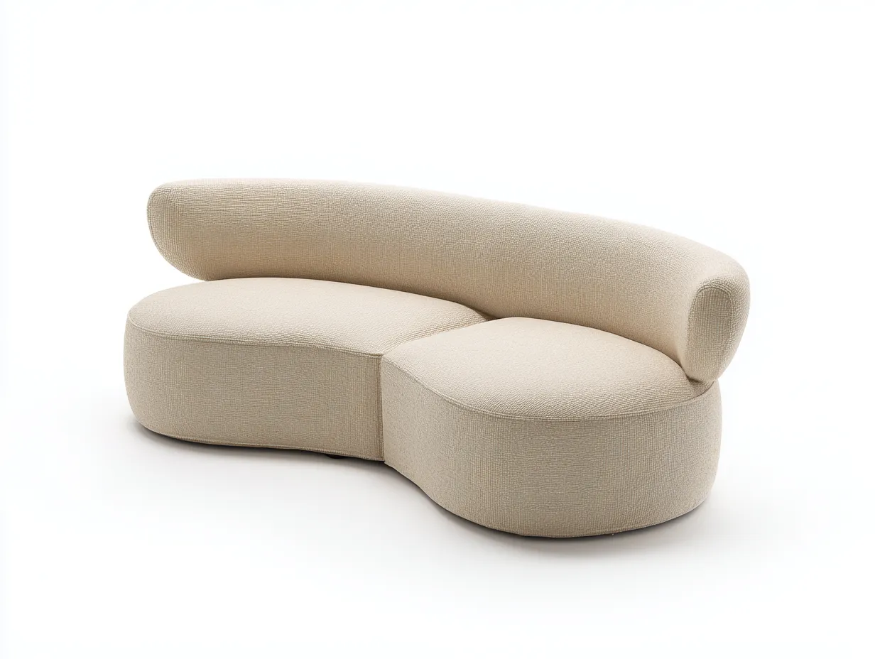 Sofá 3 plazas curvo tapizado tela - 215x95x78cm - beige - salón moderno diseño orgánico-Habitatena