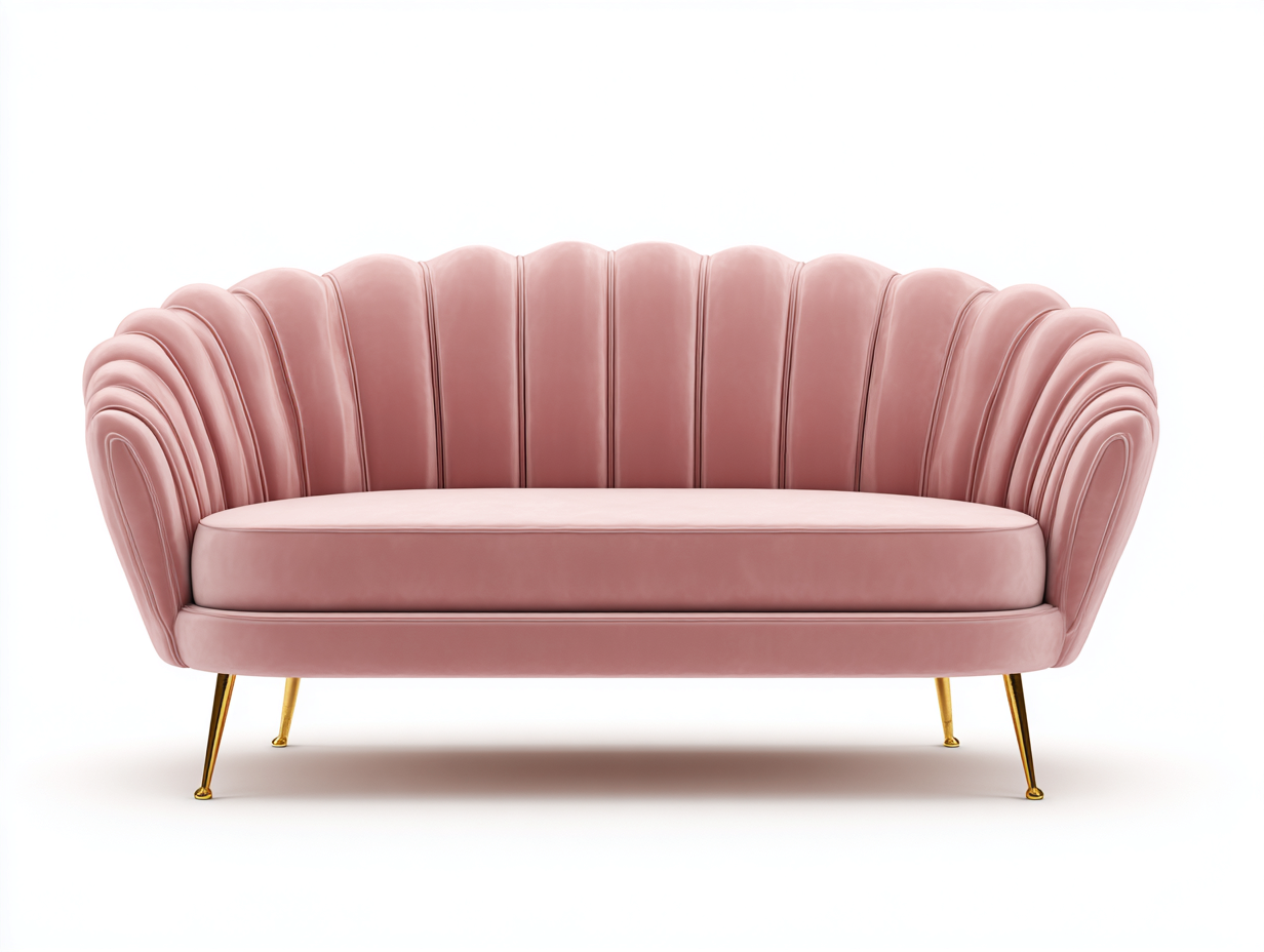 Sofá de tres plazas tapizado en terciopelo - 190x80x85 cm - rosa claro/dorado - para salón - diseño moderno elegante-Habitatena