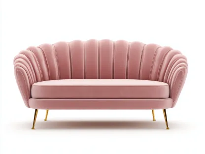 Sofá de tres plazas tapizado en terciopelo - 190x80x85 cm - rosa claro/dorado - para salón - diseño moderno elegante-Habitatena