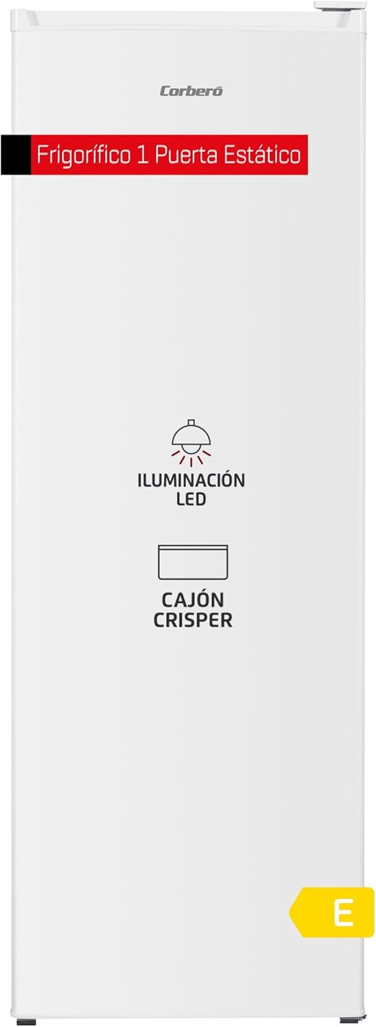 Corberó - Frigorífico 1 Puerta - CCLH17023W - 331L - Sistema Estático - Luz LED - Cajón Crisper - 40 dB - Blanco-Habitatena