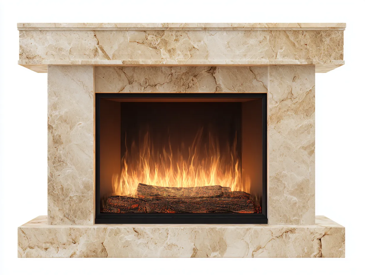 Chimenea eléctrica mármol vidrio - 140x35x110cm - beige - salón estilo clásico efecto llama-Habitatena