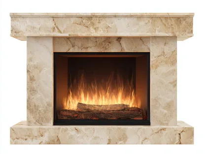 Chimenea eléctrica mármol vidrio - 140x35x110cm - beige - salón estilo clásico efecto llama-Habitatena