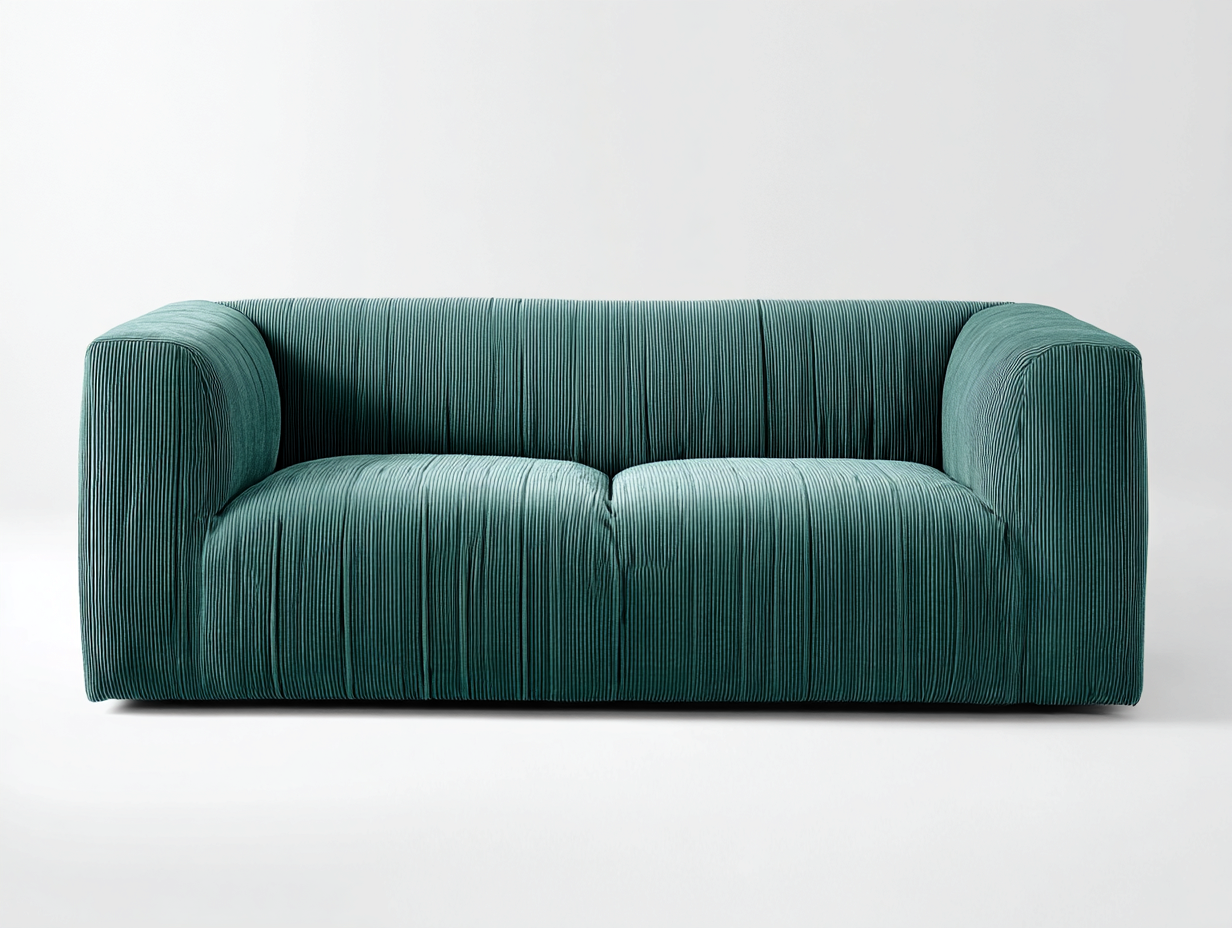 Sofá de 3 plazas de tejido acanalado - 195x90x75 cm - verde - para salón - diseño moderno-Habitatena