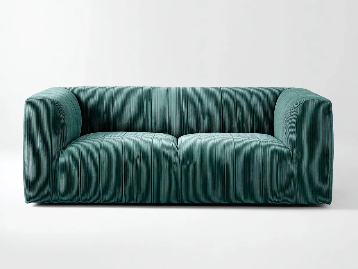 Sofá de 3 plazas de tejido acanalado - 195x90x75 cm - verde - para salón - diseño moderno-Habitatena