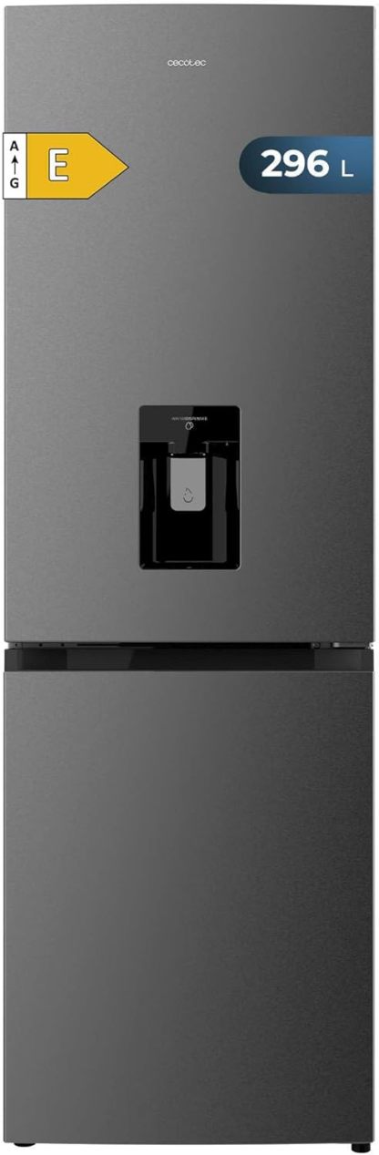 Cecotec Frigorífico Combi 2 Puertas con dispensador de agua Bolero CoolMarket Combi 296 DF WD Dark E. 296L, 60cm de ancho, Funciones FastCooling, FastFreezing y DeFrost, LED interior, Dark Inox-Habitatena