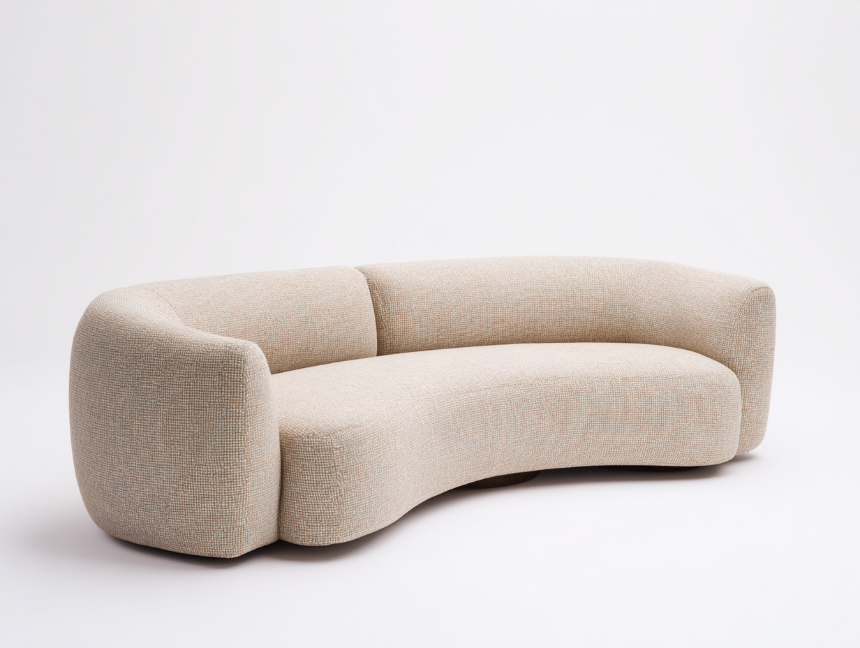 Sofá 3 plazas curvo tapizado tela - 220x95x80cm - beige - salón moderno diseño orgánico-Habitatena