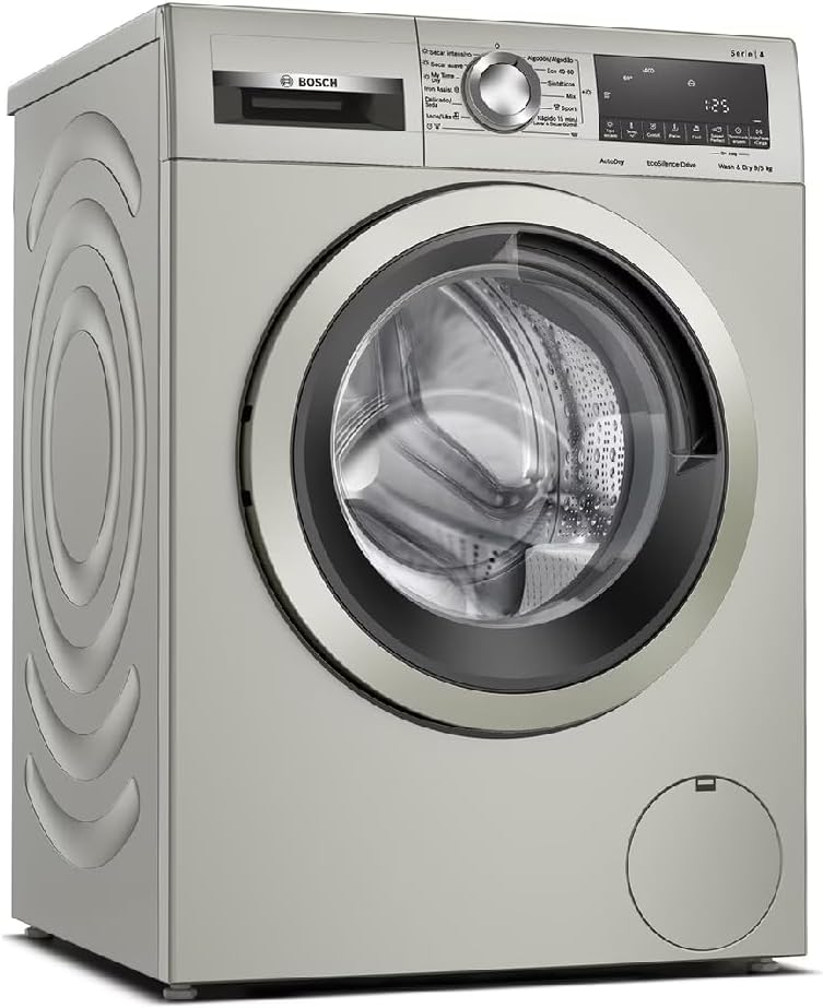 Bosch - Lavadora-Secadora, 9 kg de lavado, Iron Assist, Silenciosa, AutoDry, Acero Mate, WNA1341XES-Habitatena