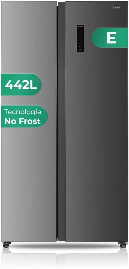 Svan Frigorífico Americano 2 Puertas Inox SA18901ENFX. Capacidad 442 Litros, No Frost, Multi AirFlow, Bajo Nivel Sonoro, Eficiencia Energética Clase E-Habitatena