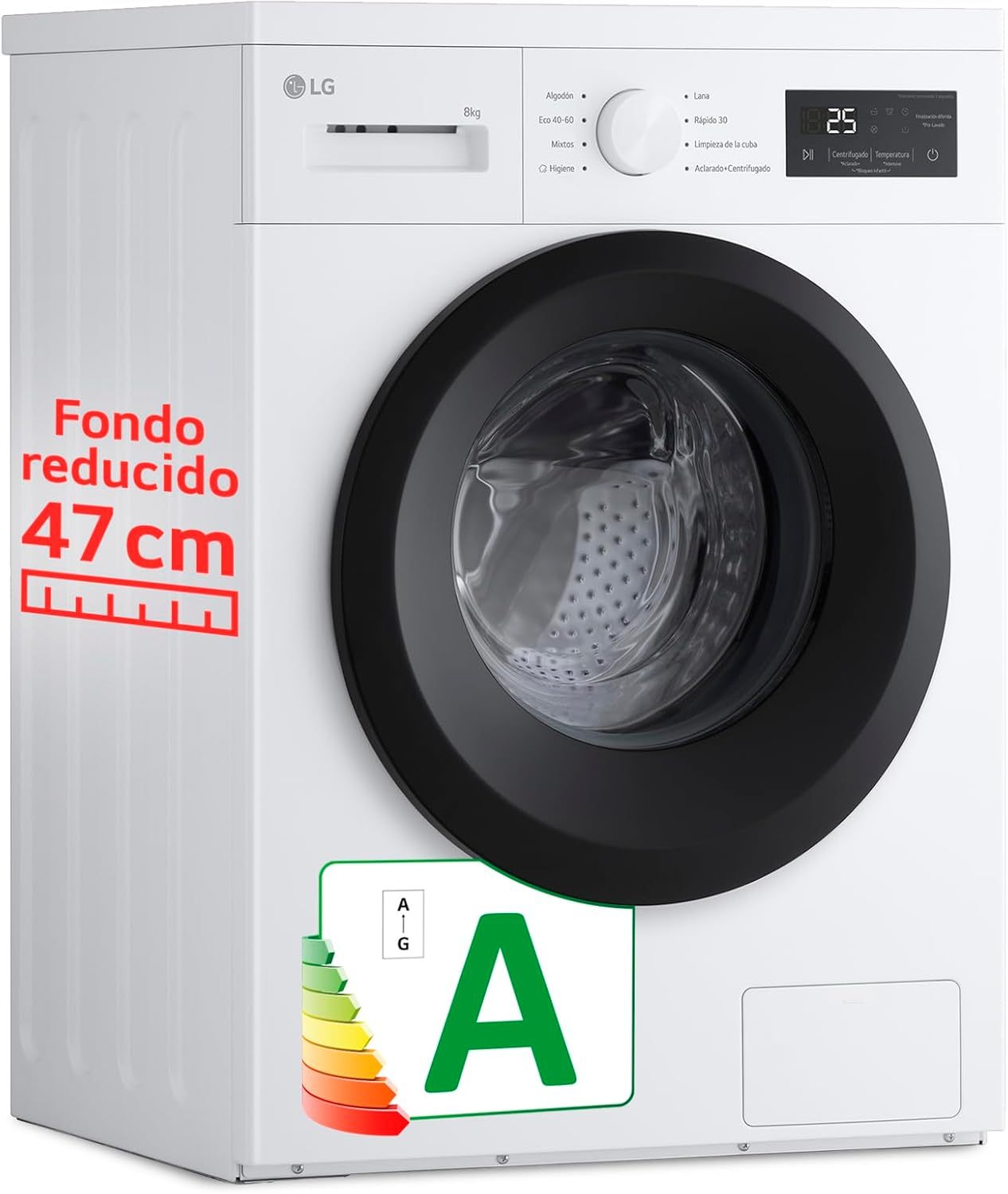 LG F4A10S8NWK.ABWQCES - Lavadora, 8 kg, 1400 rpm, Carga Frontal, 8 Programas, Programa Rápido y Programa Lavado a Mano, Fondo Especial Reducido, Display LED, Serie 100, Color Blanco-Habitatena