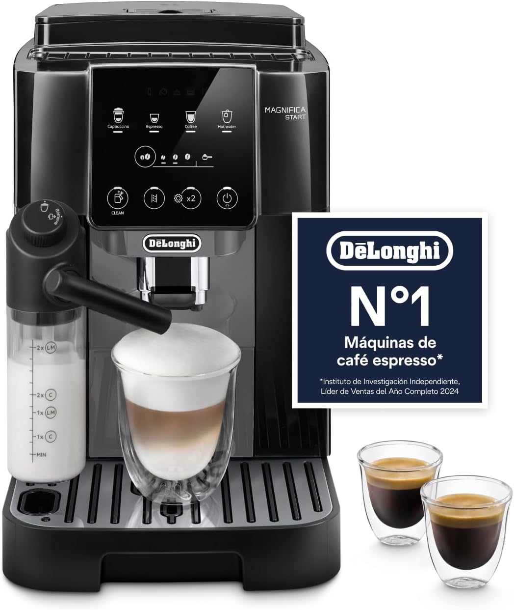 DeLonghi Magnifica Start - Perfetto Cafetera Superautomática, LatteCrema Jarra de leche automática, 4 Bebidas One-Touch, Controles Soft Touch, Negro y Gris ECAM222.60.BG-Habitatena
