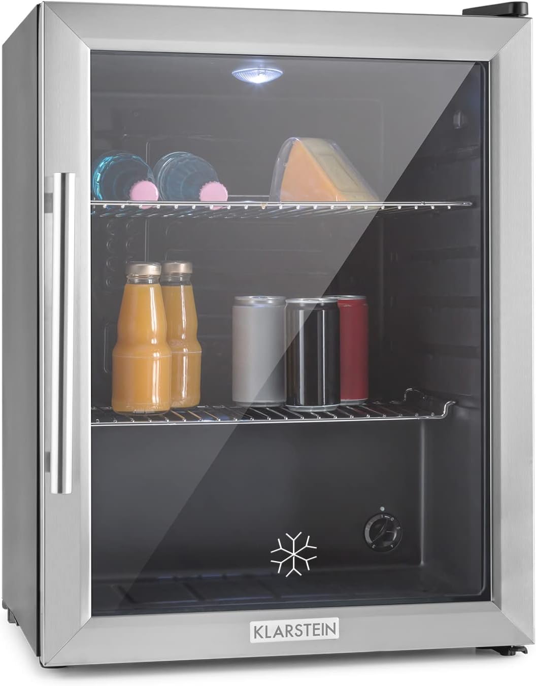 KLARSTEIN Nevera Pequeña Puerta Cristal Habitaciones, Nevera Portatil Electrica, Mini Nevera Pequeña para Bebidas, Frigorificos Pequeños 60L, Mini Frigorifico con Estantes, Neveras Pequeñas-Habitatena