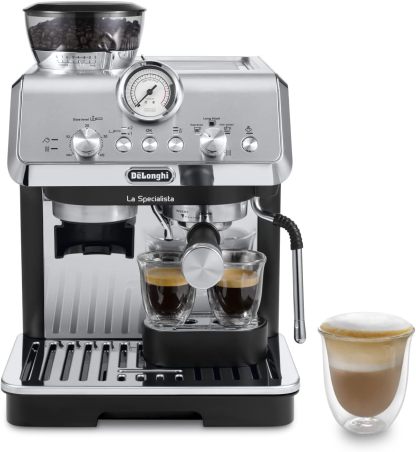 DeLonghi Perfetto La Specialista Arte, Máquina de Café Espresso y Cappuccino con Bomba, Máquina de Café en Grano, 3 Recetas Predefinidas, 8 Ajustes de Molienda, EC9155.MB, MetalNegro-Habitatena