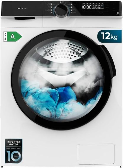Cecotec Lavadora 12Kg de Carga Fronta Bolero DressCode 121000 A. 2000W, 1400 rpm Máximas Regulables, Certificación WoolMark, 14 Programas, Bajo Consumo, Limpieza Automática del Tambor-Habitatena