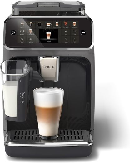 Philips Cafetera Espresso Totalmente Automática Serie 5500-20 Cafés Calientes y con Hielo, Sistema de Leche LatteGo de Limpieza Rápida, 40 más Silenciosa con SilentBrew, QuickStart, Gris EP554450-Habitatena