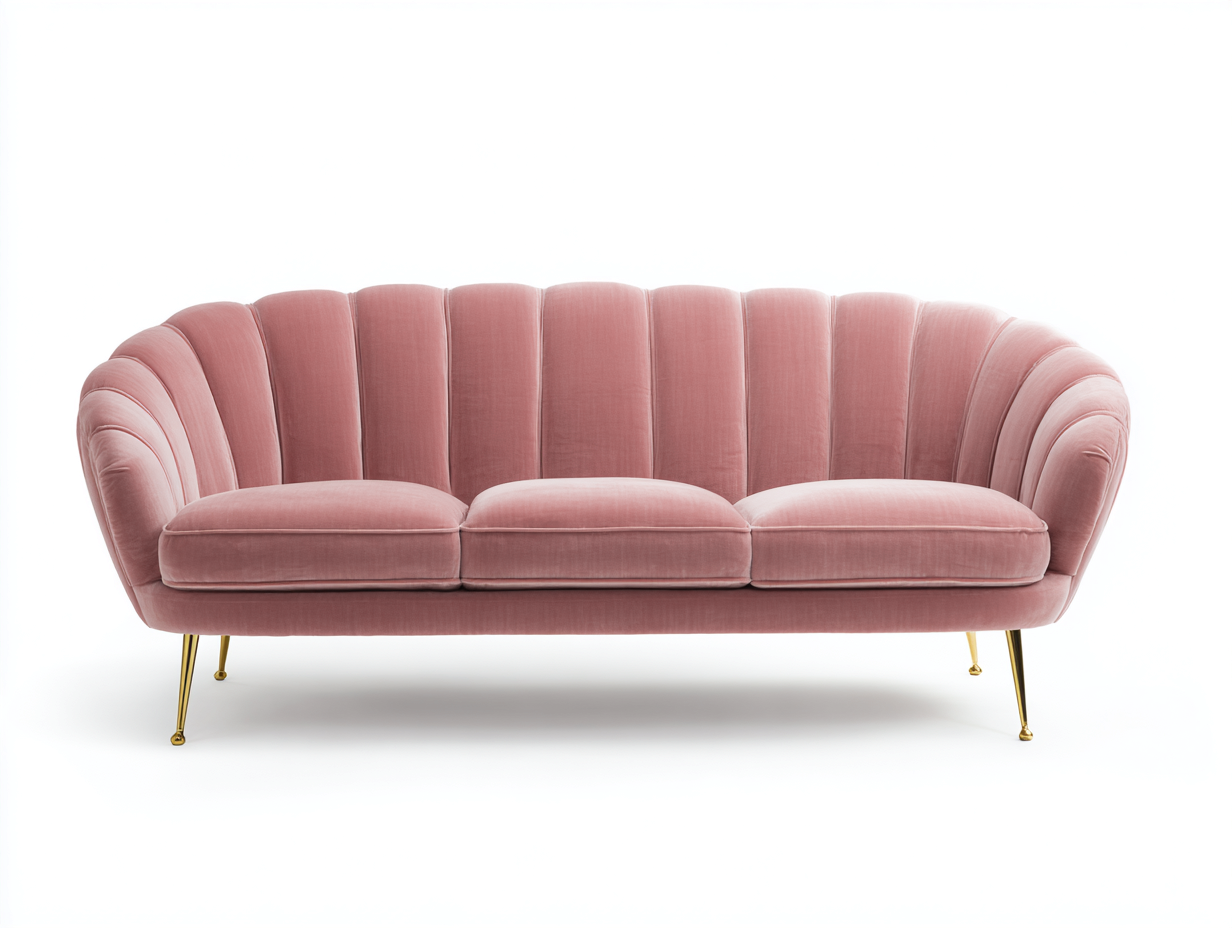 Sofá de tres plazas tapizado en terciopelo 200x85x95 cm - rosa claro/dorado - para salón - diseño elegante moderno-Habitatena