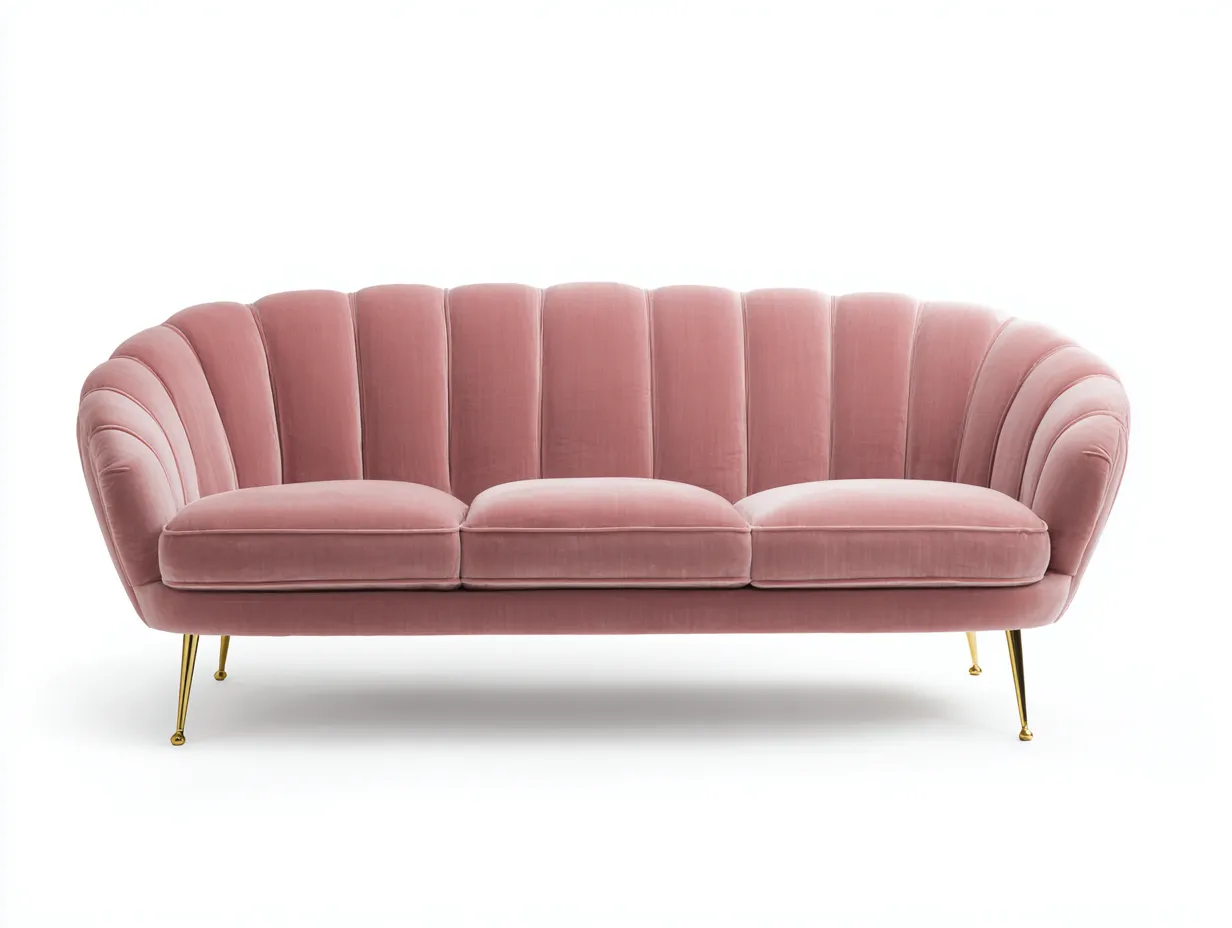 Sofá de tres plazas tapizado en terciopelo 200x85x95 cm - rosa claro/dorado - para salón - diseño elegante moderno-Habitatena