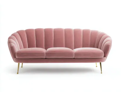 Sofá de tres plazas tapizado en terciopelo 200x85x95 cm - rosa claro/dorado - para salón - diseño elegante moderno-Habitatena