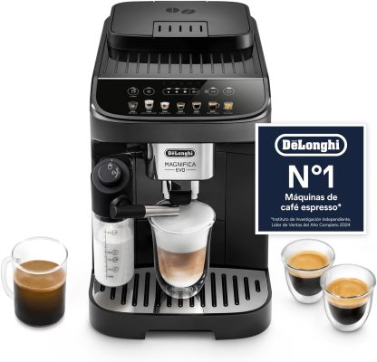 DeLonghi Magnifica Evo Cafetera Superatomática para Café y Cappuccino, ECAM292.81.B, Sistema LatteCrema, 7 Recetas, Negra-Habitatena
