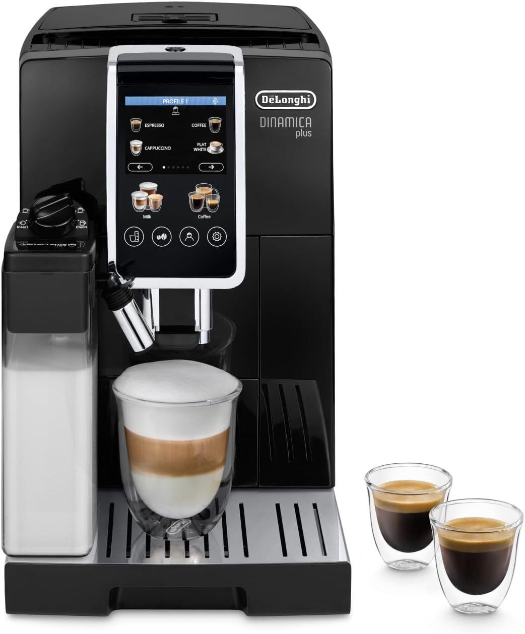 DeLonghi Dinamica Plus ECAM382.70.B, Máquina Automática de Café en Grano, Máquina Cappuccino con LatteCrema Hot, Cafetera Espresso, Taza con 18 Recetas, Pantalla TFT 3,5, 1450W, Negro-Habitatena