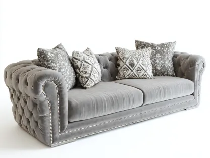 Sofá 3 plazas tapizado terciopelo - 220x95x80cm - gris - salón estilo clásico elegante-Habitatena