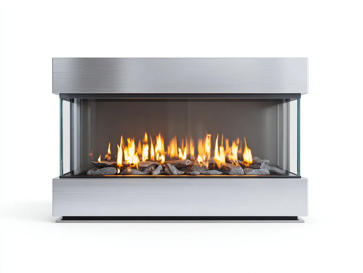 Chimenea eléctrica acero inoxidable vidrio - 150x40x60cm - plata - salón moderna efecto llama-Habitatena