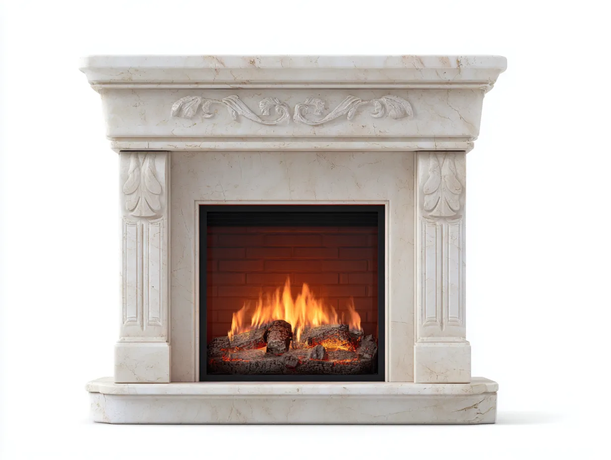 Chimenea eléctrica mármol vidrio - 135x35x115 cm - blanco - salón estilo clásico efecto llama-Habitatena