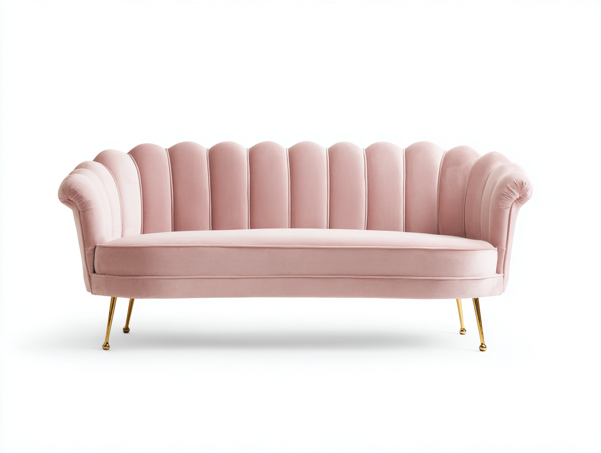 Sofá 3 plazas tapizado terciopelo - 200x90x85cm - rosa claro/dorado - salón estilo elegante - con patas metálicas-Habitatena