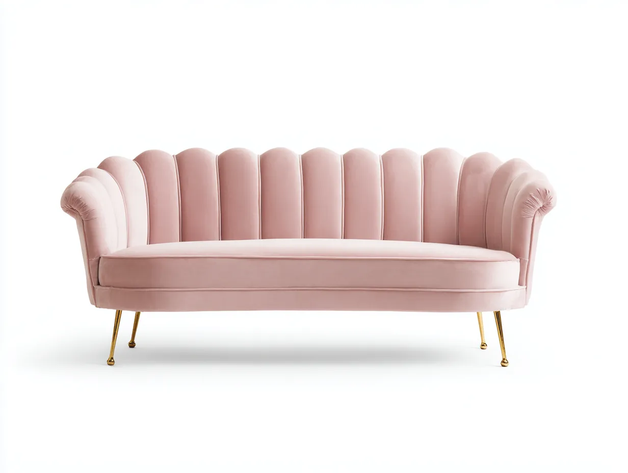 Sofá 3 plazas tapizado terciopelo - 200x90x85cm - rosa claro/dorado - salón estilo elegante - con patas metálicas-Habitatena