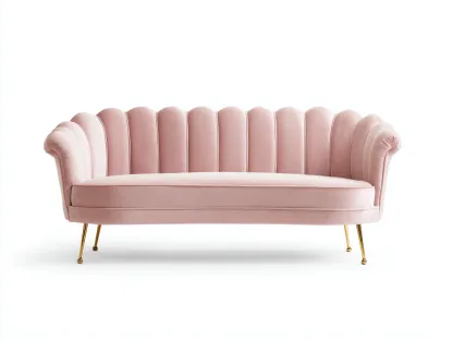 Sofá 3 plazas tapizado terciopelo - 200x90x85cm - rosa claro/dorado - salón estilo elegante - con patas metálicas-Habitatena