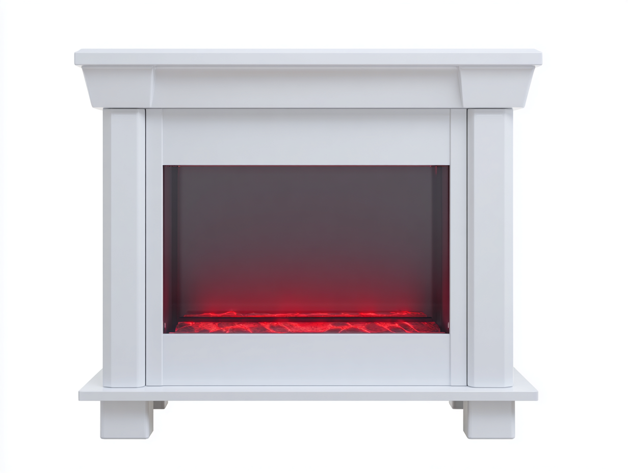 Chimenea eléctrica madera MDF vidrio - 110x30x95cm - blanco - salón estilo clásico efecto luz-Habitatena