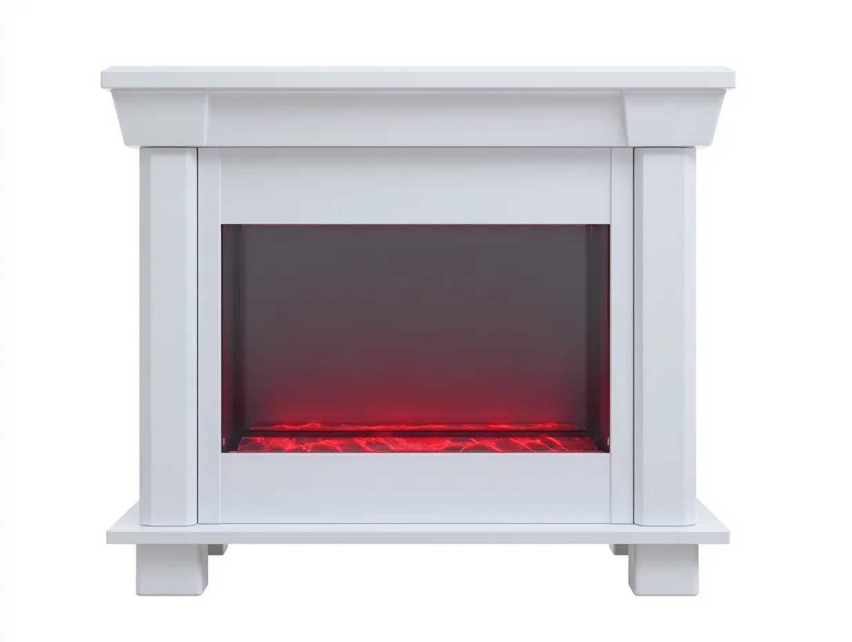 Chimenea eléctrica madera MDF vidrio - 110x30x95cm - blanco - salón estilo clásico efecto luz-Habitatena