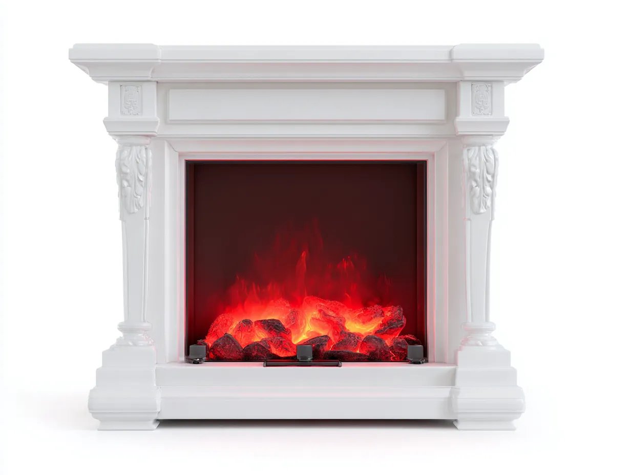 Chimenea eléctrica decorativa con marco clásico 140x40x115 cm - blanco - para salón - efecto llama LED-Habitatena