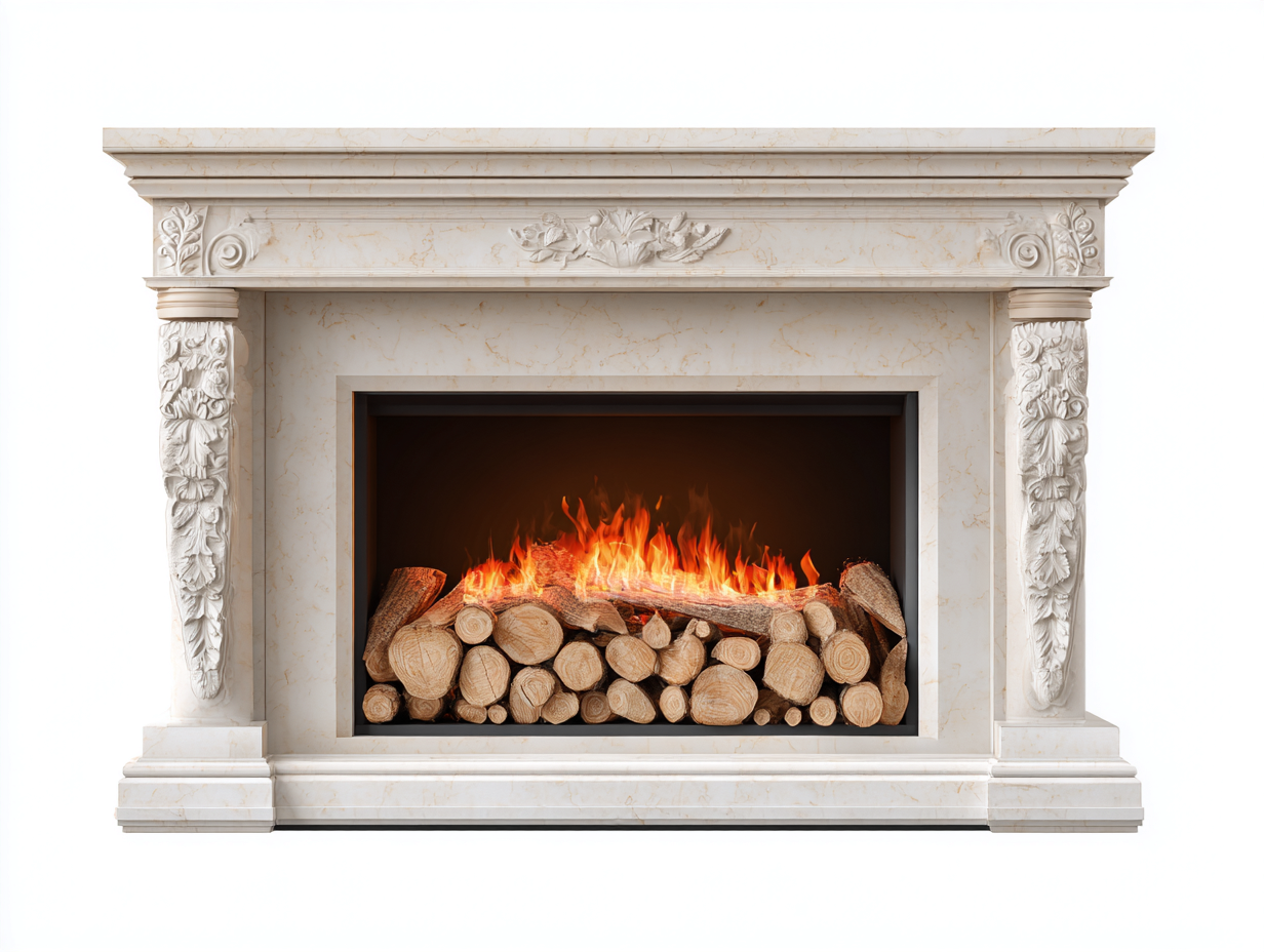 Chimenea eléctrica decorativa con marco de mármol - 140x35x115 cm - blanco - para salón - estilo clásico elegante-Habitatena