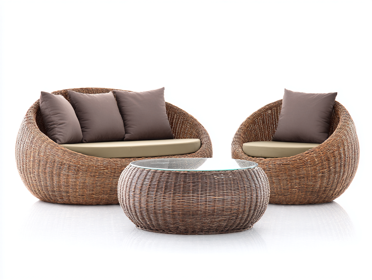 Conjuntos de sofá y sillón de jardín de ratán sintético - sofá 160x90x75 cm - marrón/beige - para exterior - diseño moderno-Habitatena