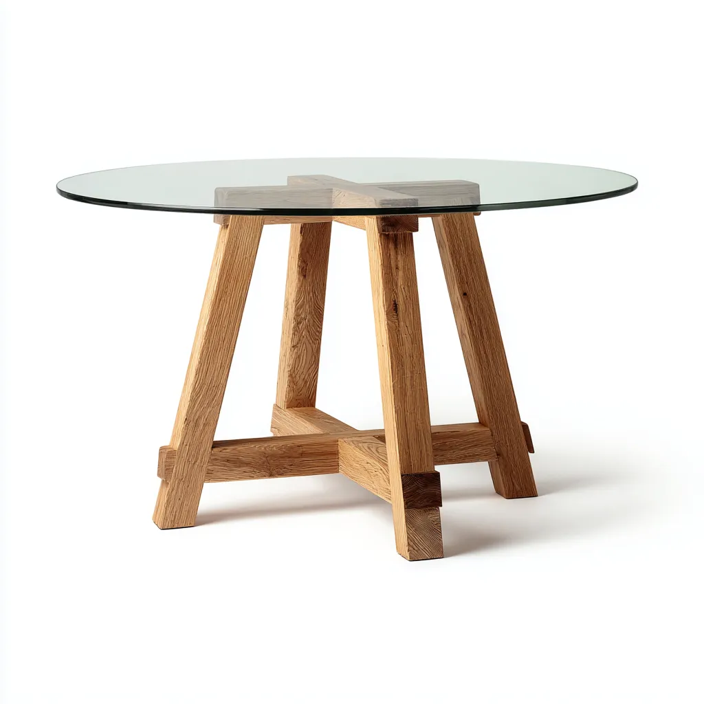 Tavolo da pranzo - vetro-rovere - 110x110x74 cm - trasparente-rovere naturale - design contemporaneo-Nestleia