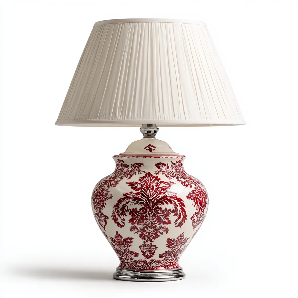 Lampada da tavolo - ceramica-tessuto-metallo - 29x29x50 cm - bianco-rosso - stile classico-Nestleia