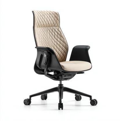 Sedia da ufficio in pelle-plastica-metallo 50x48x110 cm beige-nero design moderno-Nestleia