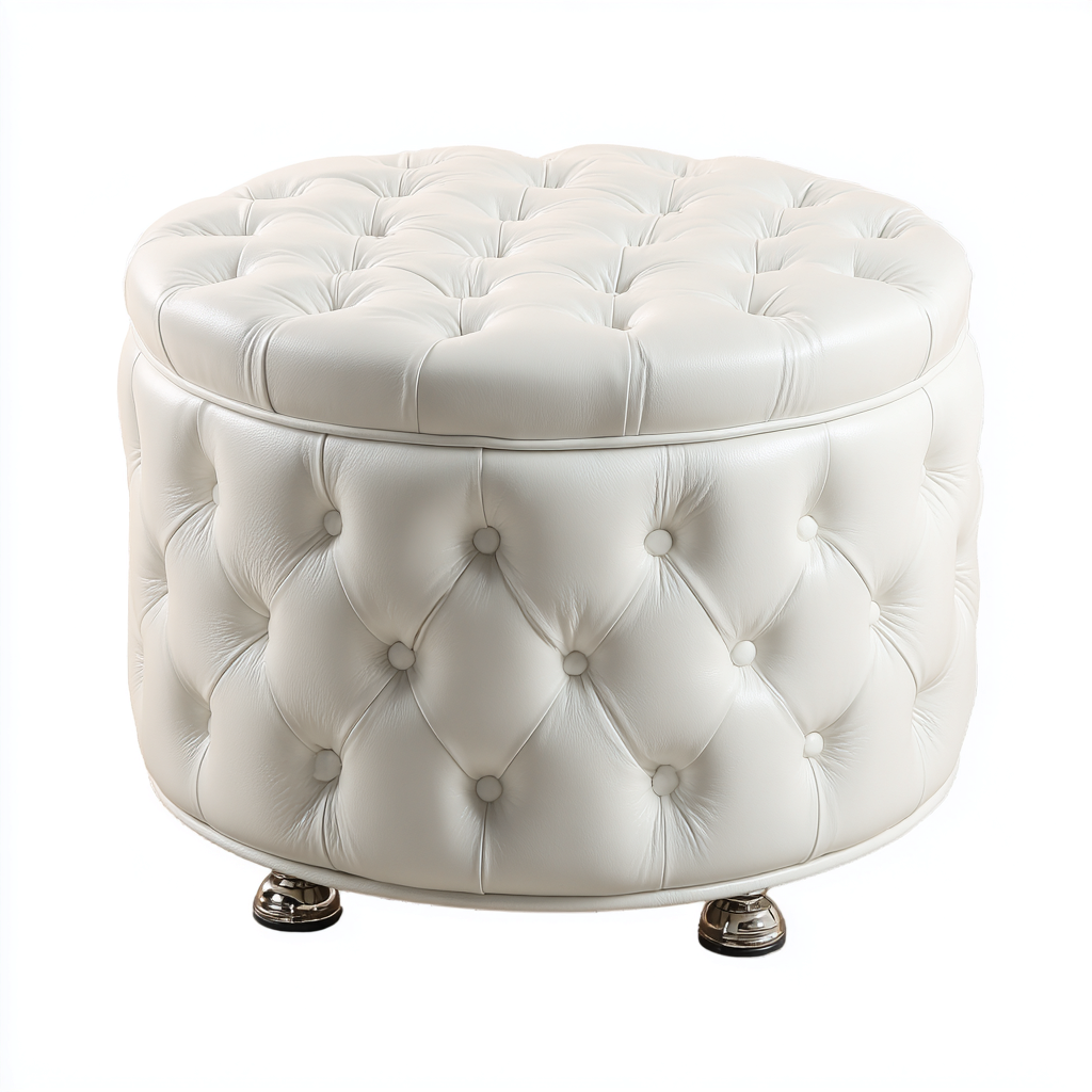 Pouf - ecopelle-imbottito-metallo - 50x50x45 cm - bianco - stile elegante-Nestleia