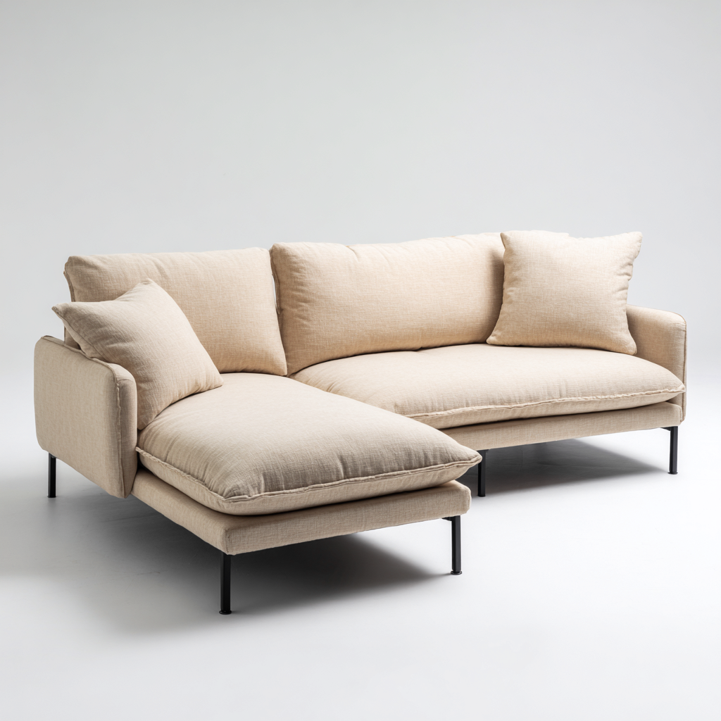 Divano angolare-tessuto-legno-metallo-245x155x80 cm-beige naturale-design moderno-Nestleia