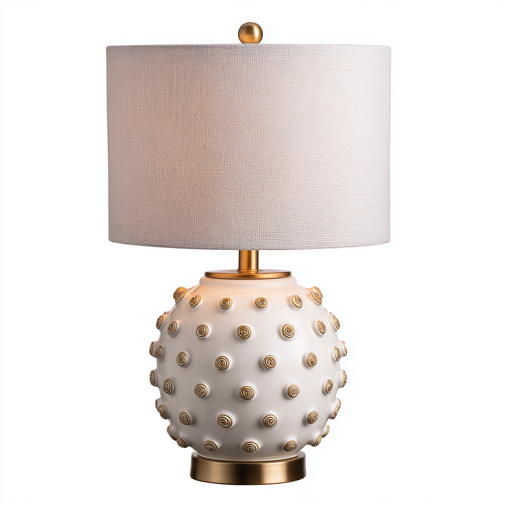 Lampada da tavolo - ceramica-tessuto-metallo - 26x26x48 cm - bianco-oro - stile moderno-Nestleia