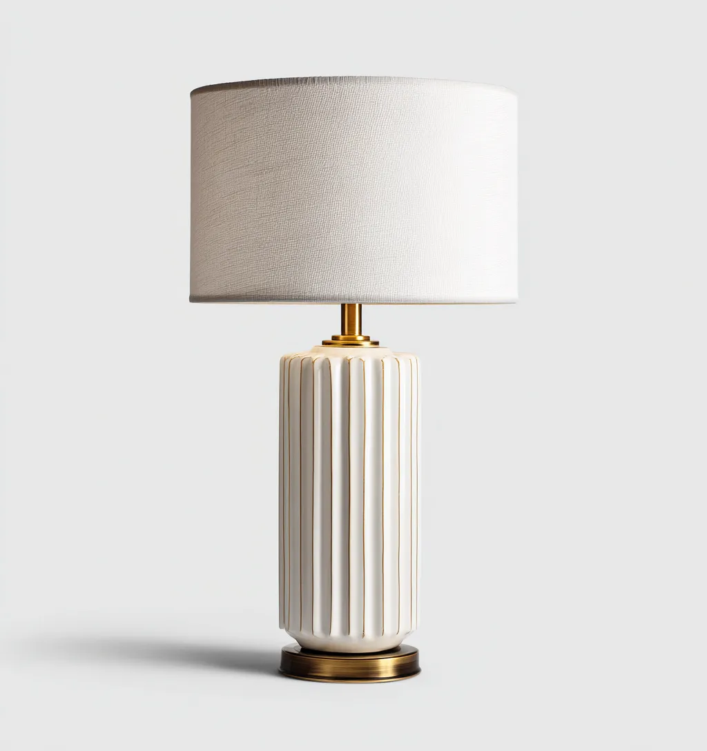 Lampada da tavolo - ceramica-tessuto-metallo - 24x24x55 cm - bianco-oro - stile moderno-Nestleia