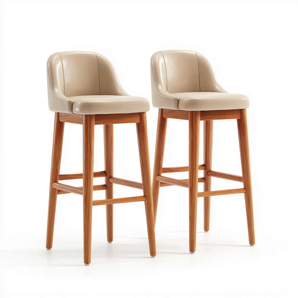 Sgabello da bar-pelle-legno-48x50x108 cm-beige-design moderno-Nestleia