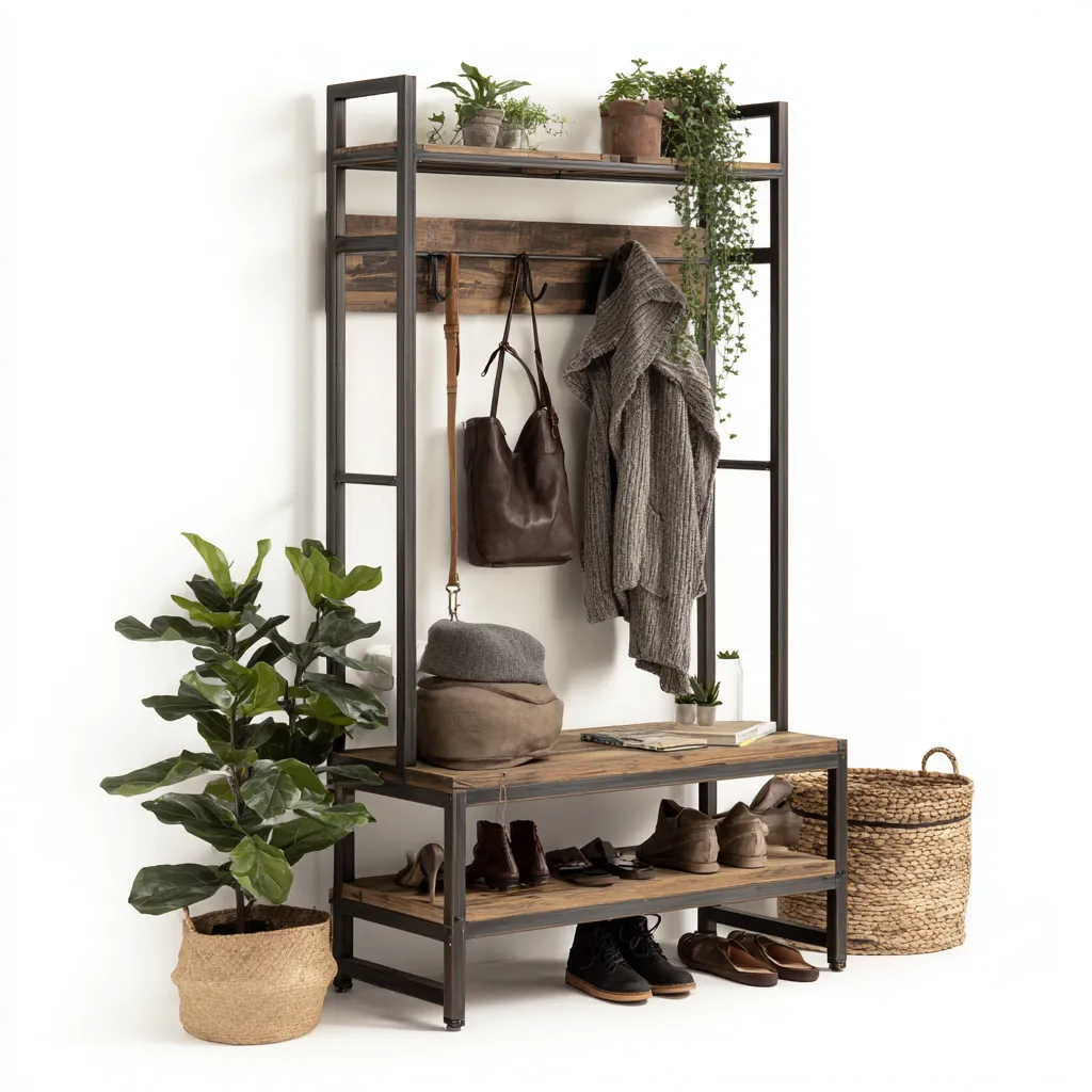 Attaccapanni-metallo-legno-105x42x180 cm-nero-naturale-industriale-Nestleia