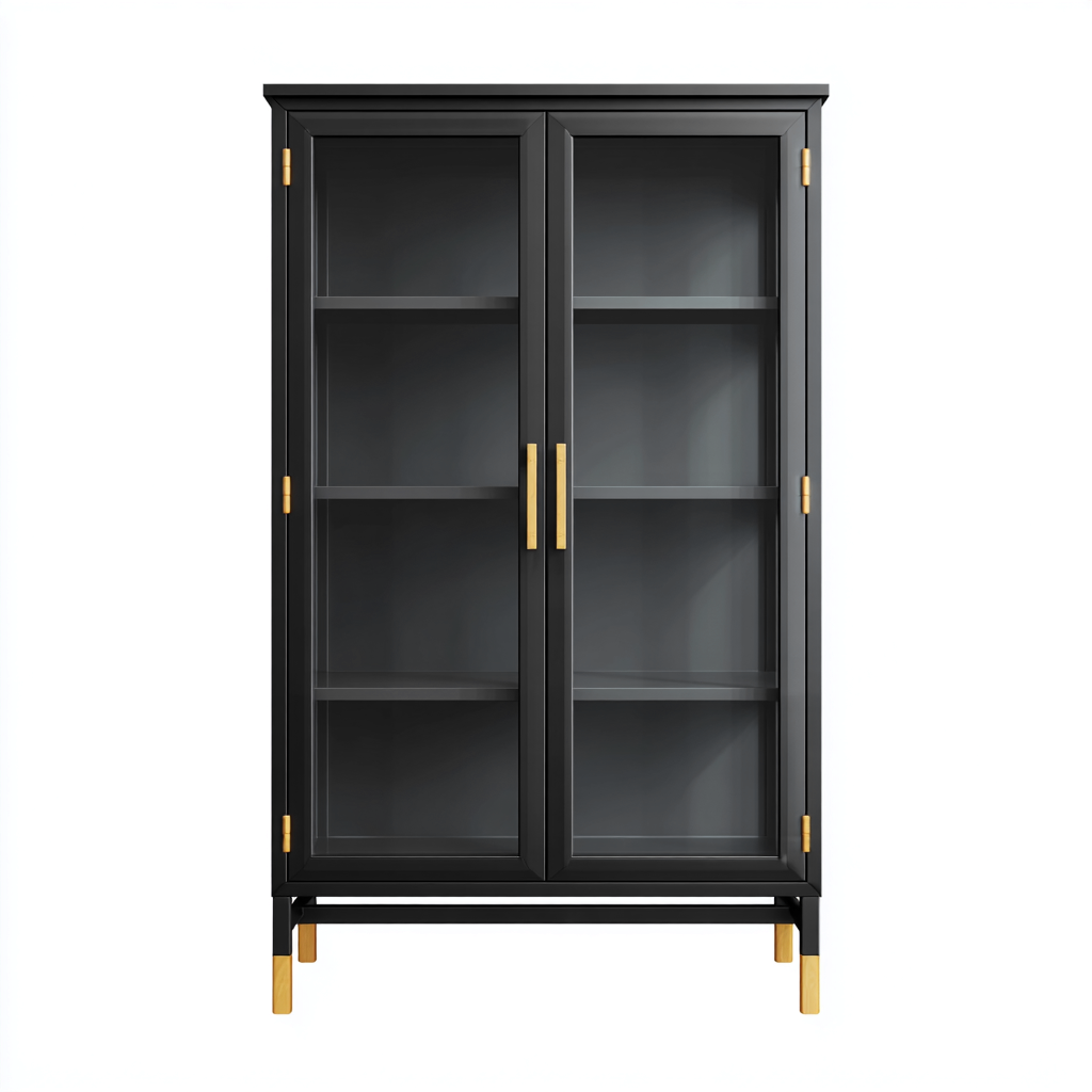 Vetrina-metallo-vetro-85x40x165 cm-nero-design oro-design moderno-Nestleia