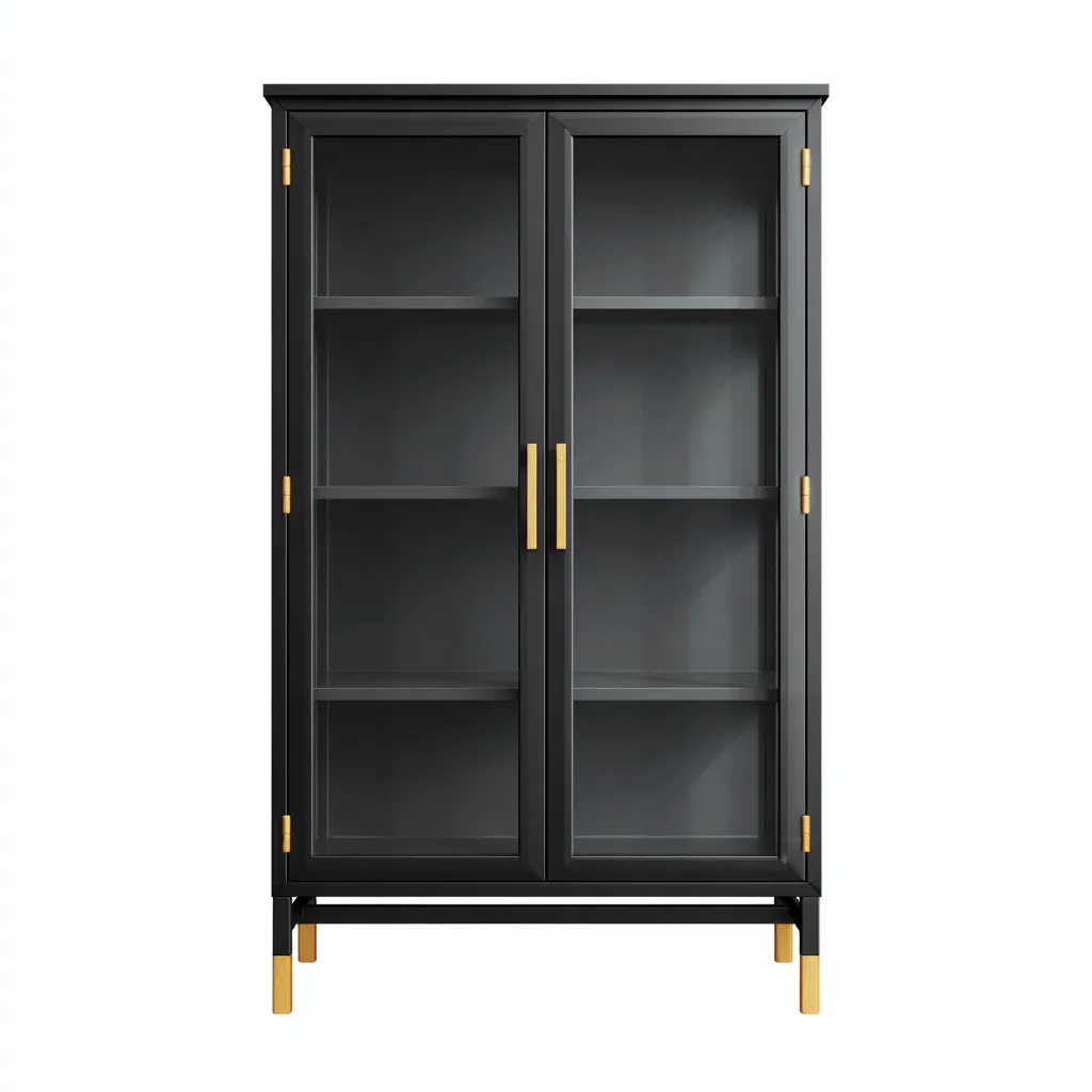 Vetrina-metallo-vetro-85x40x165 cm-nero-design oro-design moderno-Nestleia